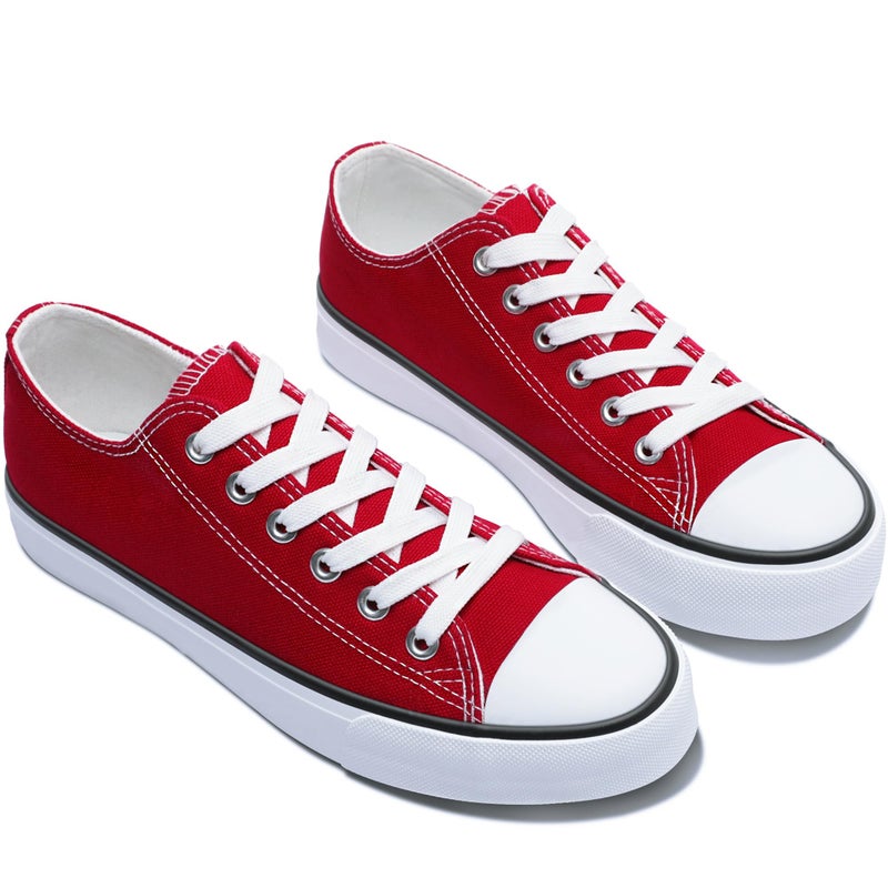 Obtaom Women Red Canvas Shoes Low Top Fashion Sneakers Slip on Walking Canvas Shoe(Red US 06) - Image 4